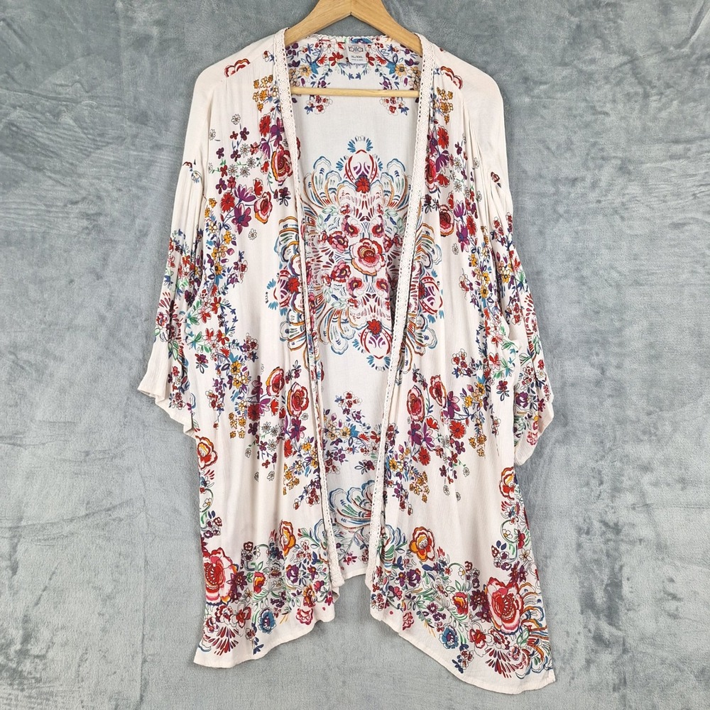 Bila Kimono Womens XL/XXL Floral Boho Duster Gauze Coverup Beach Resort Festival